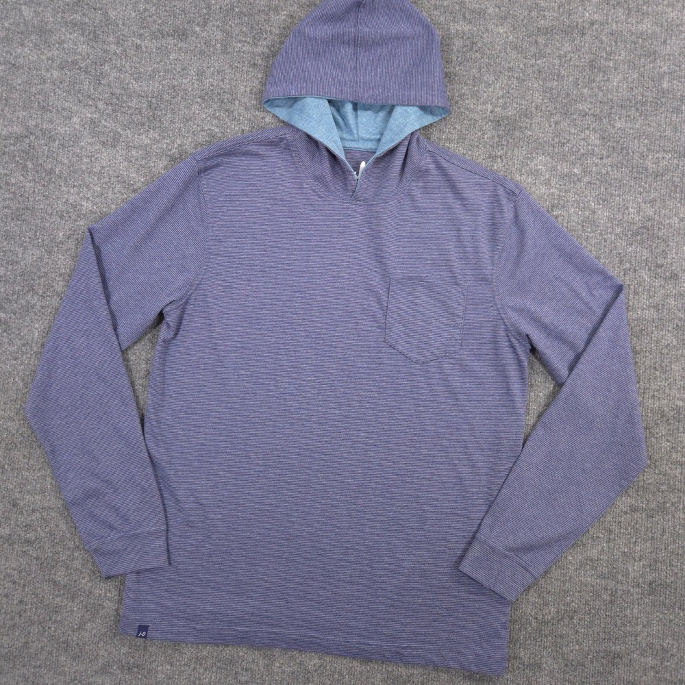 Johnnie O Gunnar Hoodie Mens Medium Twilight Blue Striped Pocket Pullover Preppy